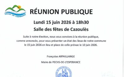 Réunion Publique le 15 juin 2026 18h30